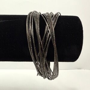 Multi Link Gunmetal Bangle Bracelet Stackable‎ Textured Wire Fashion Jewelry 7.5